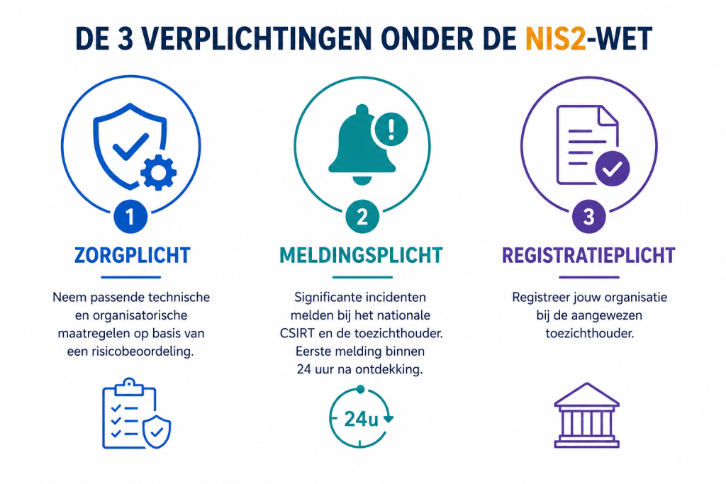 Zorgplicht, meldingsplicht en registratieplicht onder de NIS2-wet
